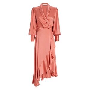 Zimmermann Silk Wrap Dress Midi Pink Size AU 0/US 4| Wedding Guest Quiet Luxury